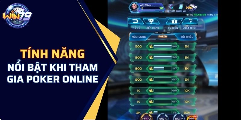 Tính năng nổi bật khi tham gia Poker online WIN79